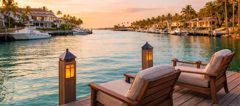 A Southwest Florida waterfront neighborhood at sunset